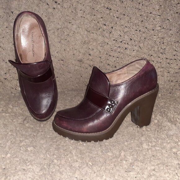 MAUD FRIZON-Deep Purple Leather/Patent-Rubber Heels-Loafers-Sz 38-Excellent - Picture 2 of 8